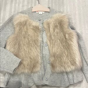 Crewcuts Gray and Tan Faux Fur Cardigan size 3